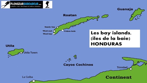 carte bay islands (iles de la baie), honduras