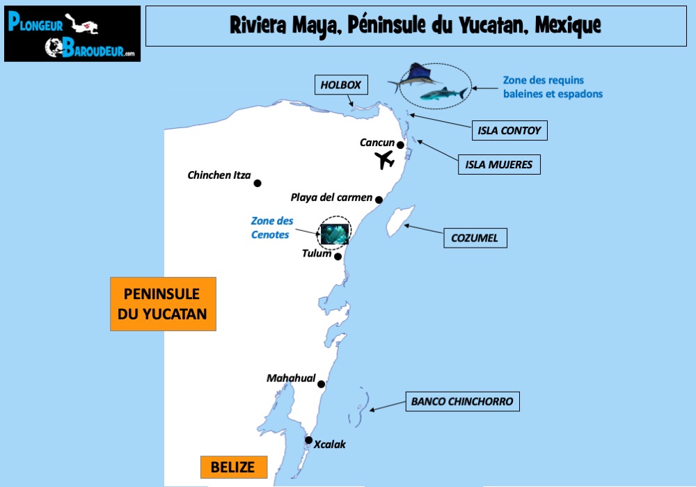 carte peninsule yucatan riviera maya mexique
