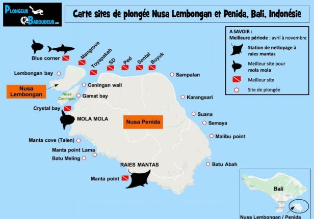 carte sites de plongee bali nusa lembongan et penida indonesie