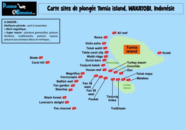 carte sites de plongee Wakatobi tomia island indonesie