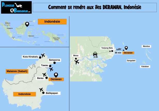 carte comment aller aux iles derawan sangalaki borneo indonesie