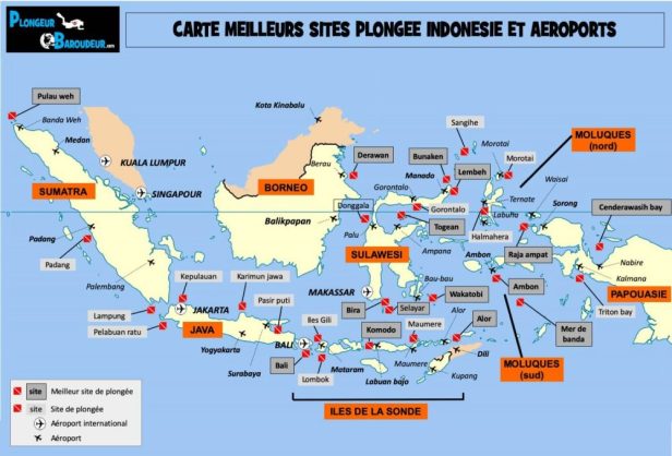 carte sites de plongee indonesie et aeroport