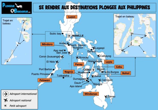 carte aller aux destinations plongee philippines