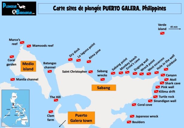 carte sites de plongee puerto Galera philippines
