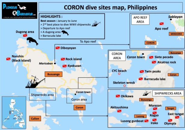 carte sites de plongee coron philippines
