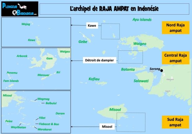 carte archipel de raja ampat et site de plongee indonesie