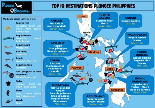 carte top 10 meilleurs site de plongée philippines