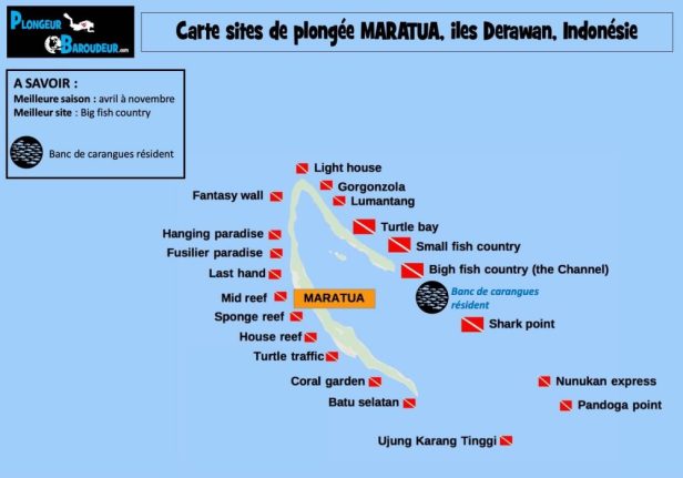 carte sites de plongee maratua iles derawan indonesie